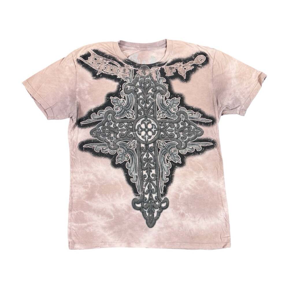 Vintage Y2K Style Ring Of Fire Graphic Short Sleeve Distressed Tshirt Size L